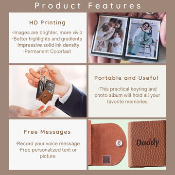 Personalized Mini Photo Keychain,Picture Keychains(Dark brown) Personalized Album, Mini Cute Key Ring Keychain with Picture Book for Family, Boyfriend, Couples, Dog, Friends