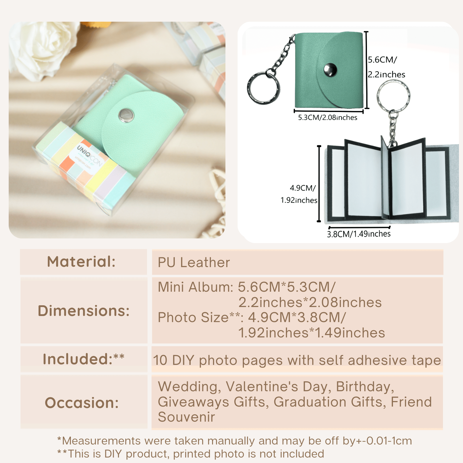 Mini Photo Keychain,Picture Keychains(Light Brown) Personalized Album for Family, Boyfriend, Couples, Dog, Friends - uniqicon