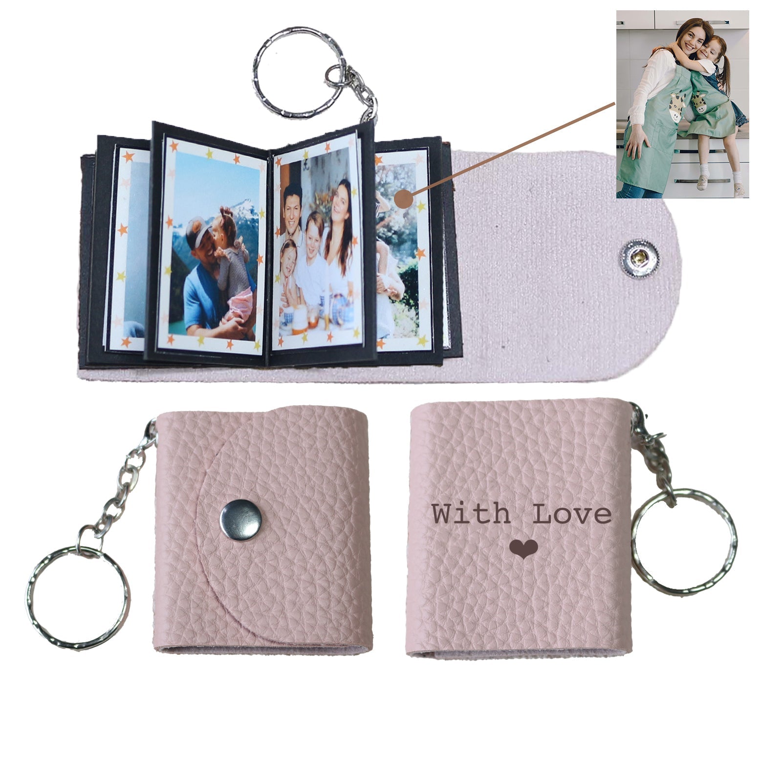 Personalized Mini Photo Keychain,Picture Keychains(Rose red) Personalized Album, Mini Cute Key Ring Keychain with Picture Book for Family, Boyfriend, Couples, Dog, Friends - uniqicon