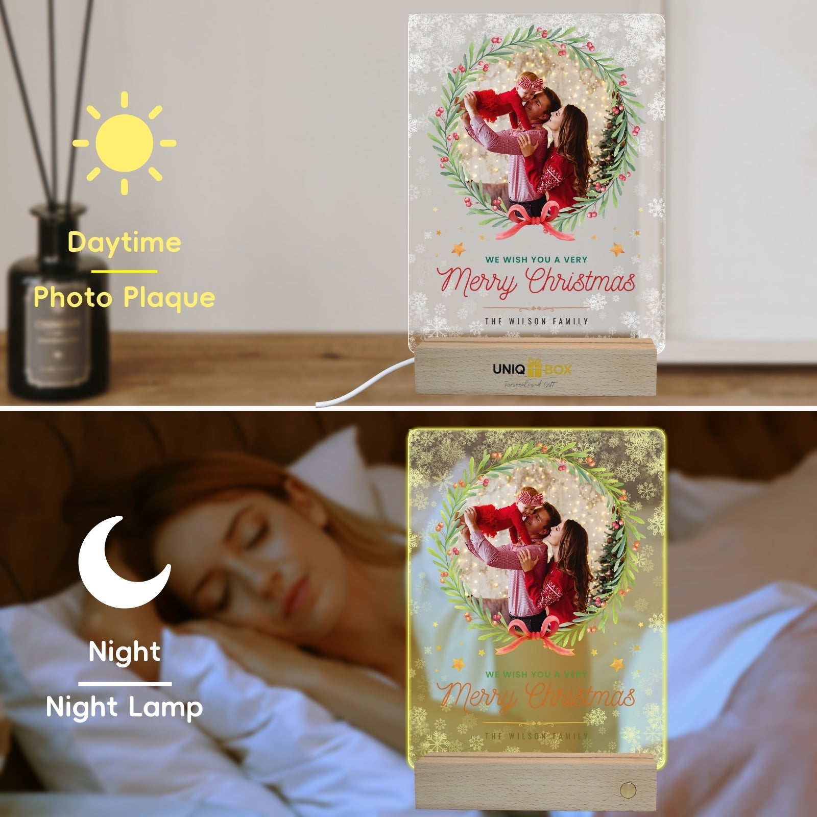 Customised Photo Night Light with Base, Christmas Light Lamp for Son Daughter Kids from Dad Mum, Personalised LED photo night light,Christmas Anniversary Birthday Gift for Her Him Grilfriend Boyfriend - uniqicon