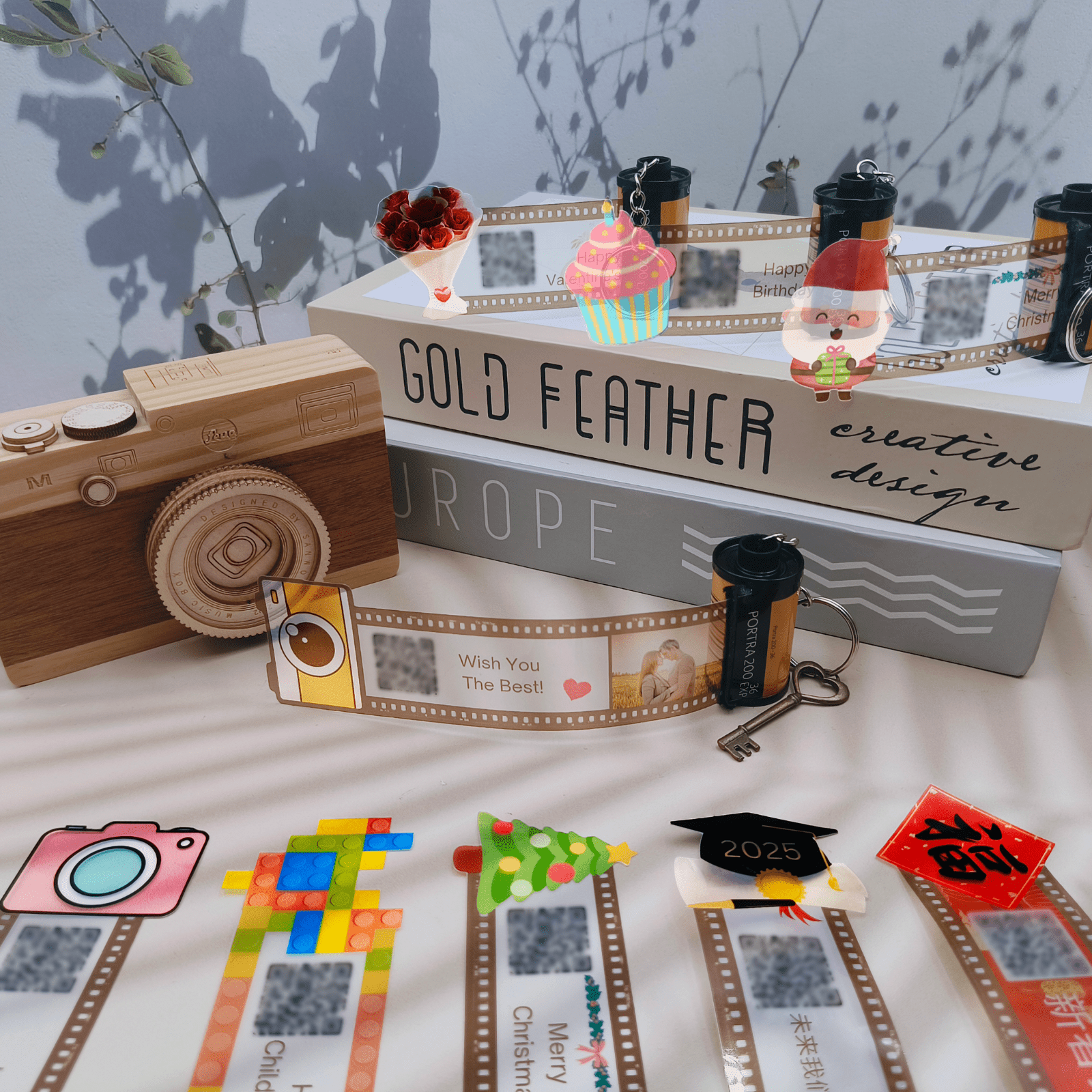 Personalized Customized Memory Retro Camera Film HD Photo Album Film Roll Keychain F1 Voice Message Creative Birthday Valentine Christmas Graduation Friend Anniversary Gift Souvenir Customized Handmade - uniqicon