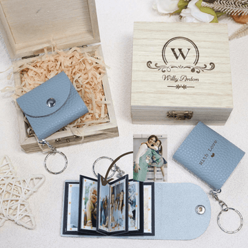 Personalized Mini Photo Keychain, Picture Keychains(Blue) Personalized Album, Mini Cute Key Ring Keychain with Picture Book for Family, Boyfriend, Couples, Dog, Friends
