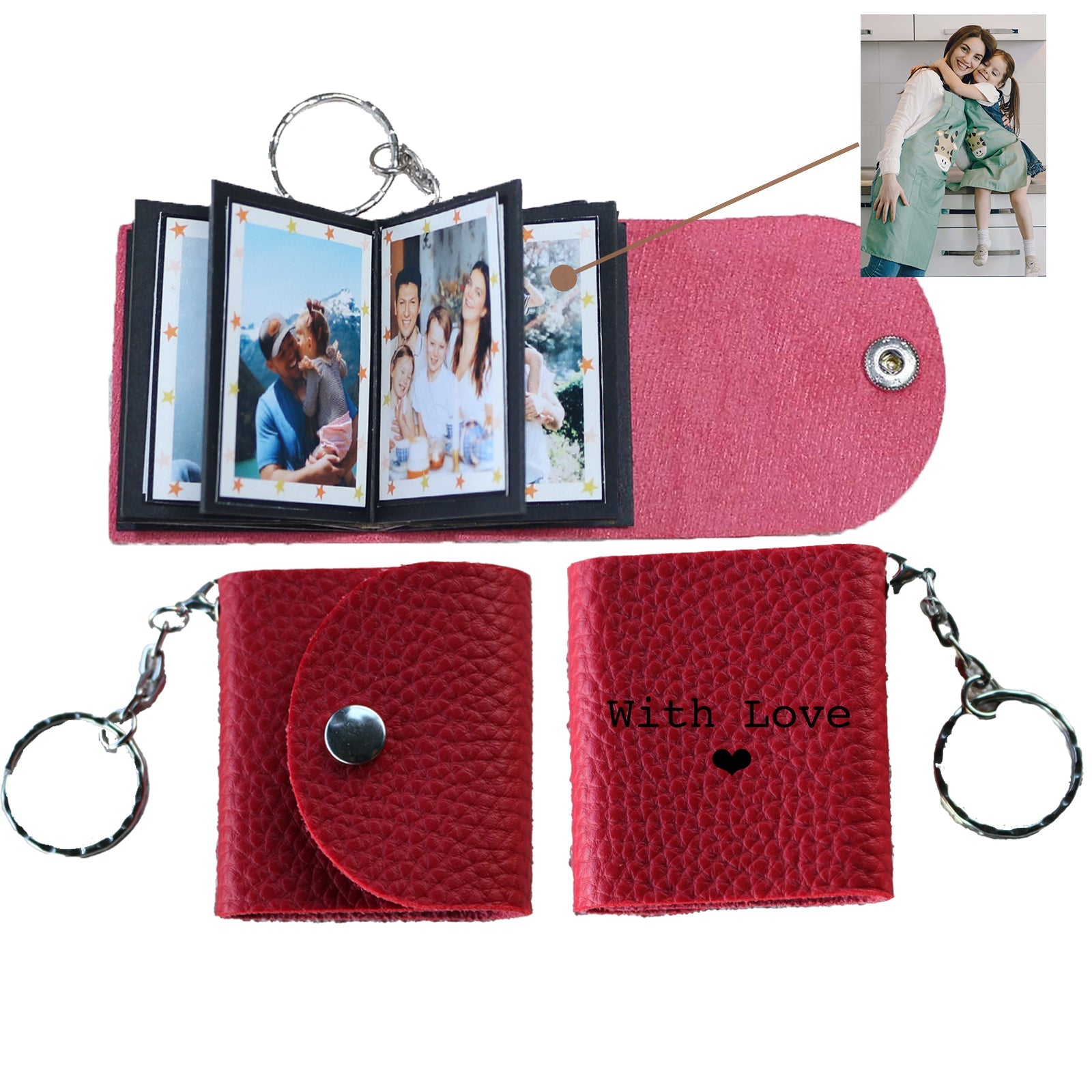 Personalized Mini Photo Keychain,Picture Keychains(Rose red) Personalized Album, Mini Cute Key Ring Keychain with Picture Book for Family, Boyfriend, Couples, Dog, Friends - uniqicon