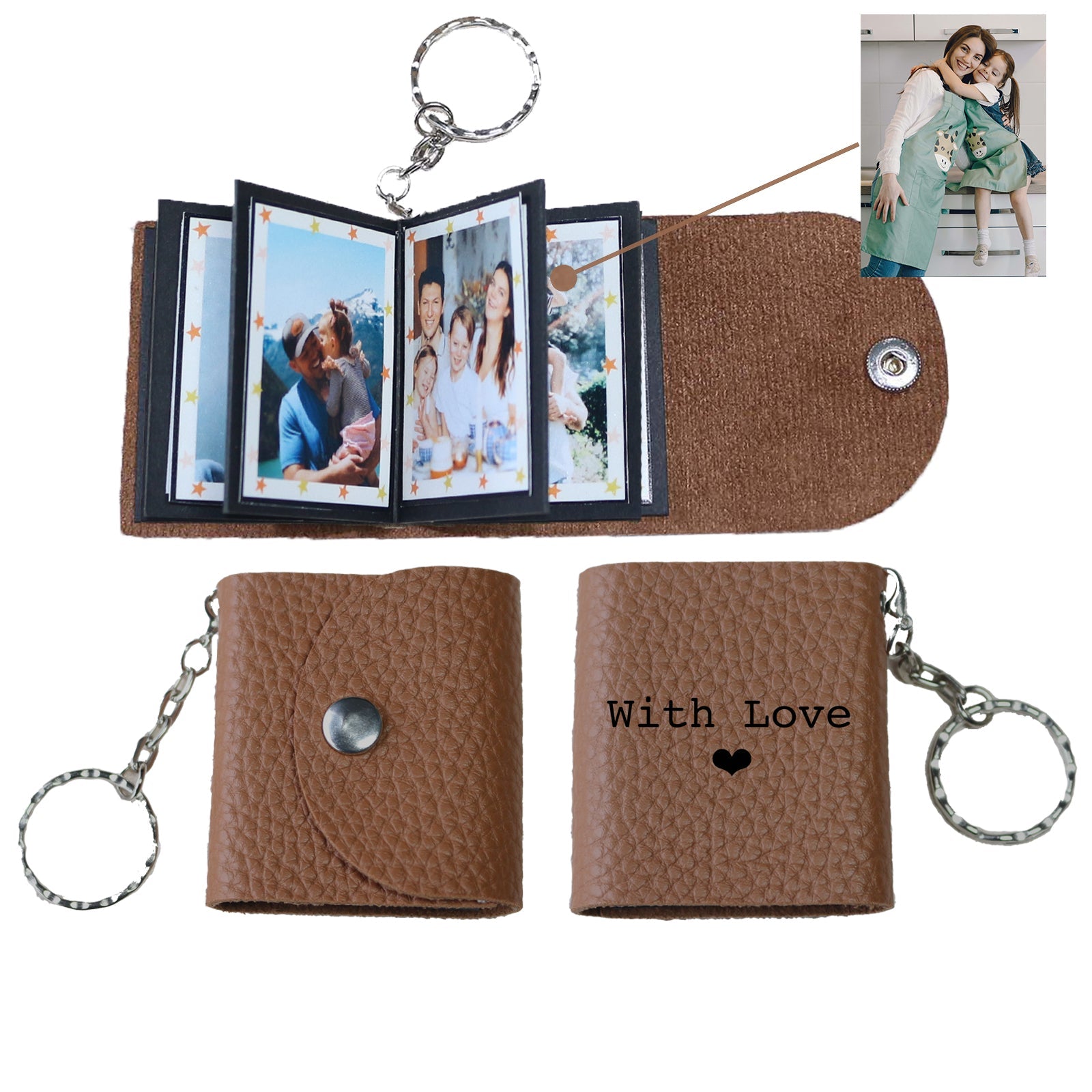 Personalized Mini Photo Keychain,Picture Keychains(Rose red) Personalized Album, Mini Cute Key Ring Keychain with Picture Book for Family, Boyfriend, Couples, Dog, Friends - uniqicon