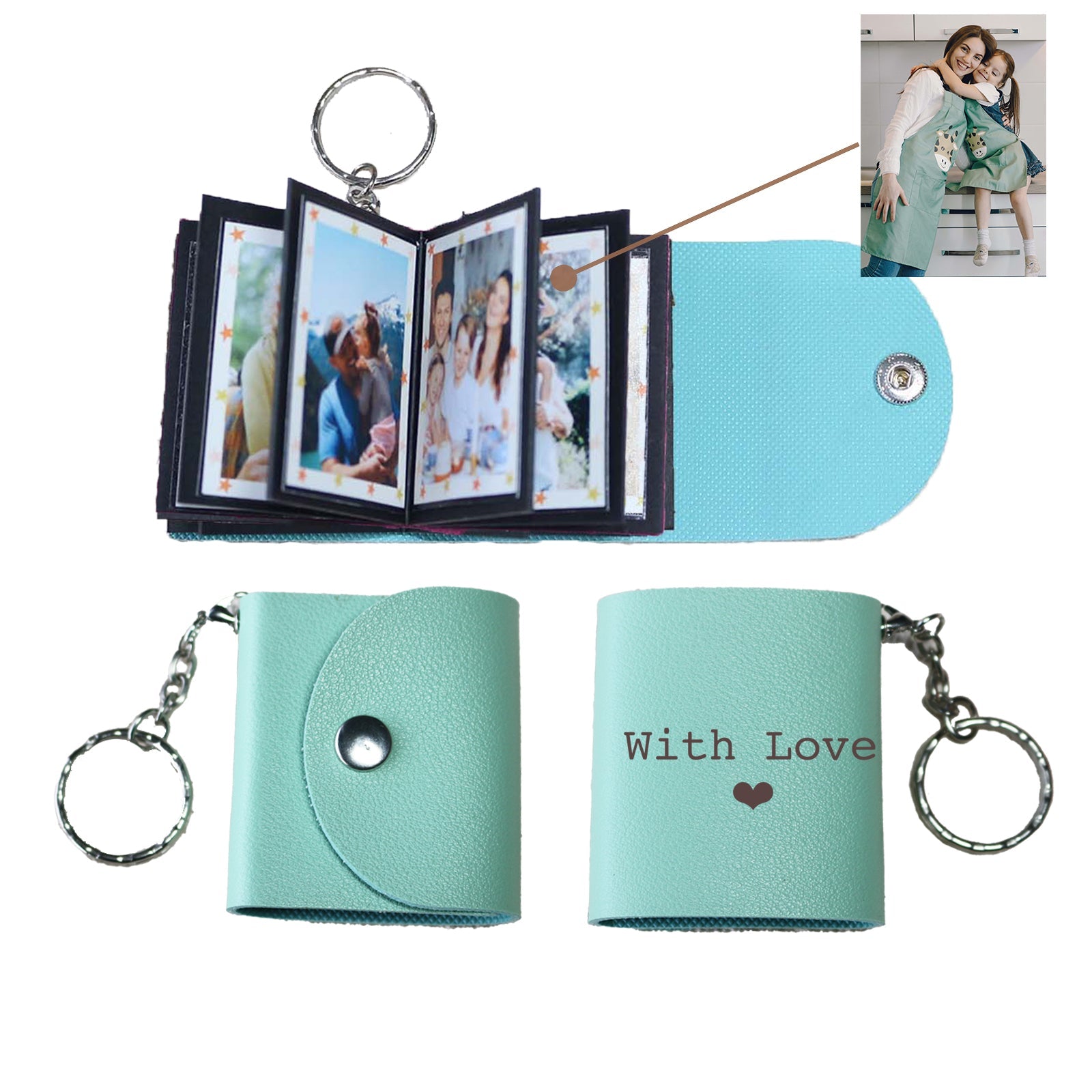 Personalized Mini Photo Keychain,Picture Keychains(Rose red) Personalized Album, Mini Cute Key Ring Keychain with Picture Book for Family, Boyfriend, Couples, Dog, Friends - uniqicon