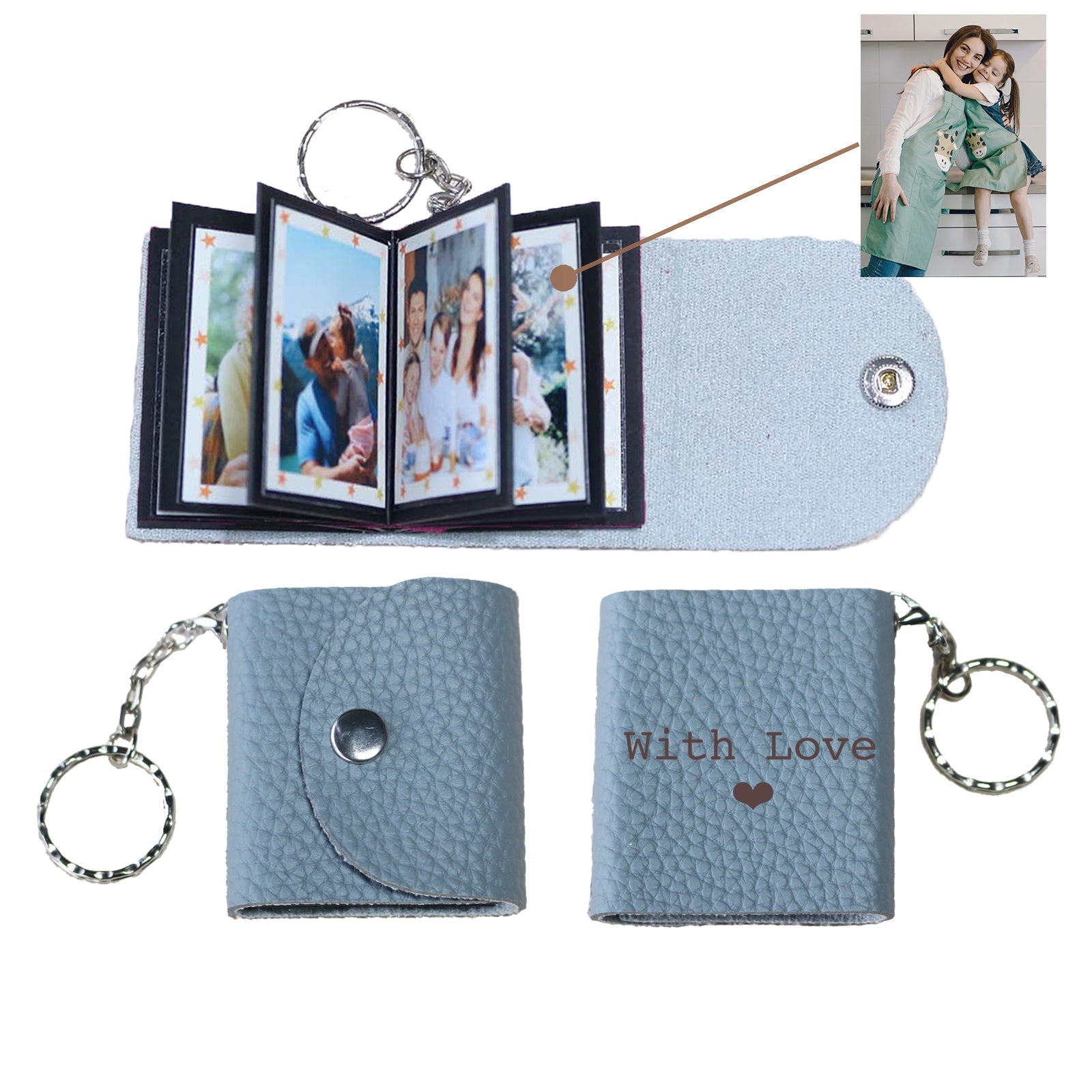 Personalized Mini Photo Keychain,Picture Keychains(Rose red) Personalized Album, Mini Cute Key Ring Keychain with Picture Book for Family, Boyfriend, Couples, Dog, Friends - uniqicon