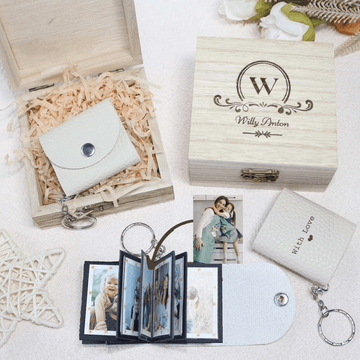 Personalized Mini Photo Keychain,Picture Keychains(White) Personalized Album, Mini Cute Key Ring Keychain with Picture Book for Family, Boyfriend, Couples, Dog, Friends