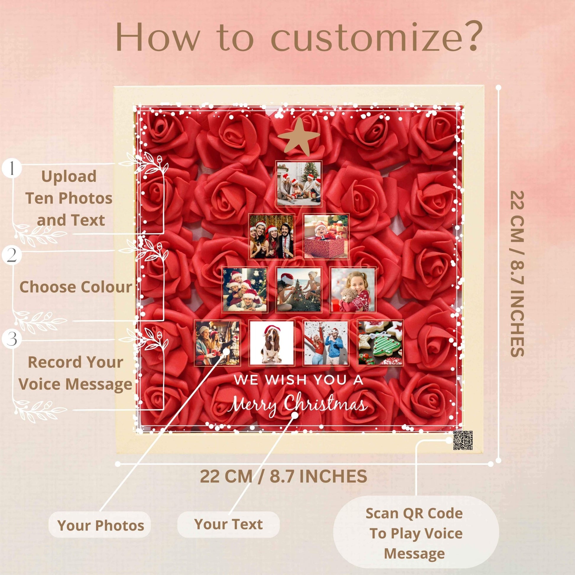 uniqicon Personalized Flower Shadow Box With Photo Custom Shadow Box Christmas Gifts For Wedding Anniversary Valentine's Day Mother's Day - uniqicon