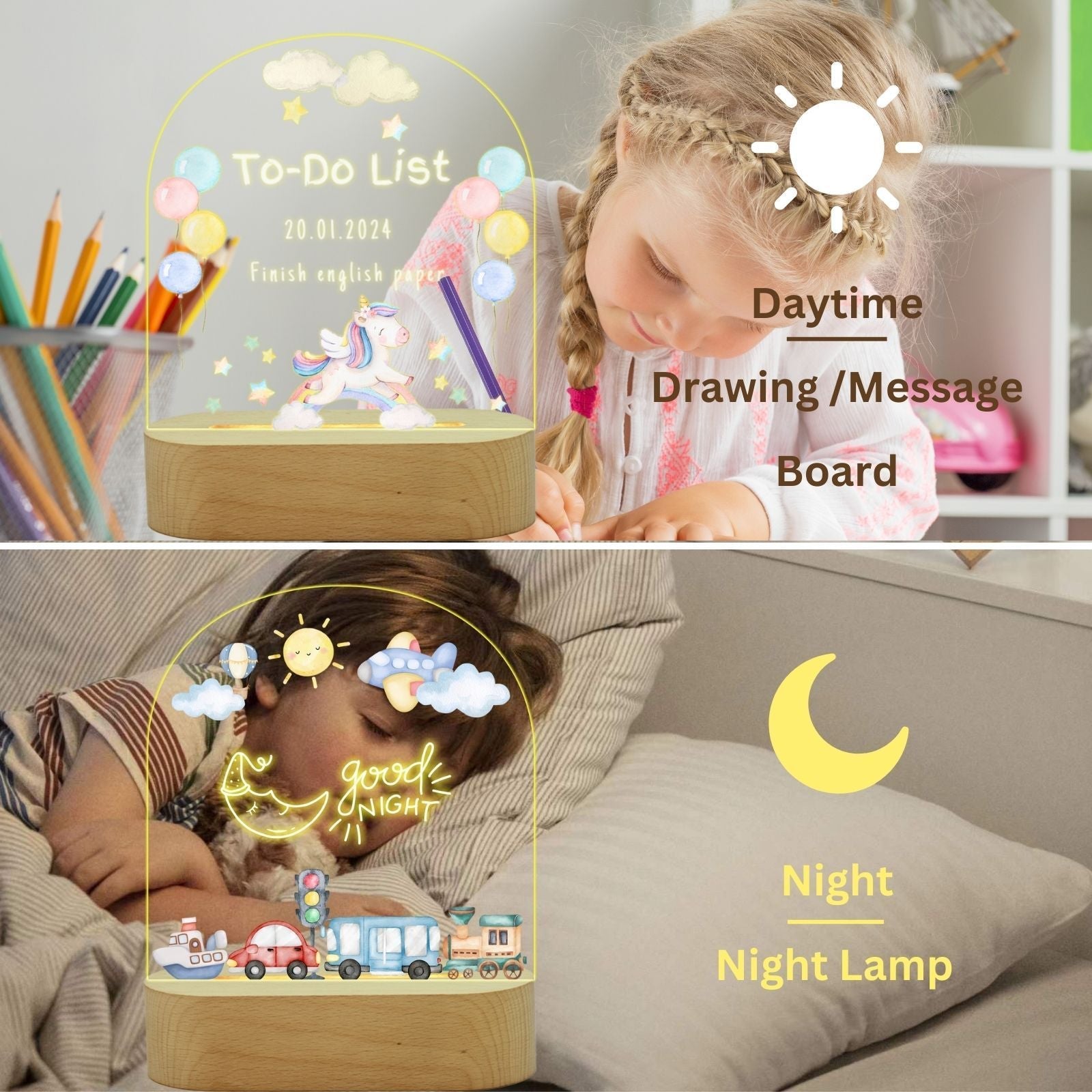 uniqicon Unicorn Night Light for Girls Kids, Light Sign Kids Night Light, Led Message Board for Girls, Unicorns Gifts for Girls Age 3 - 12, Toddler Night Light Lamp for Kids - uniqicon