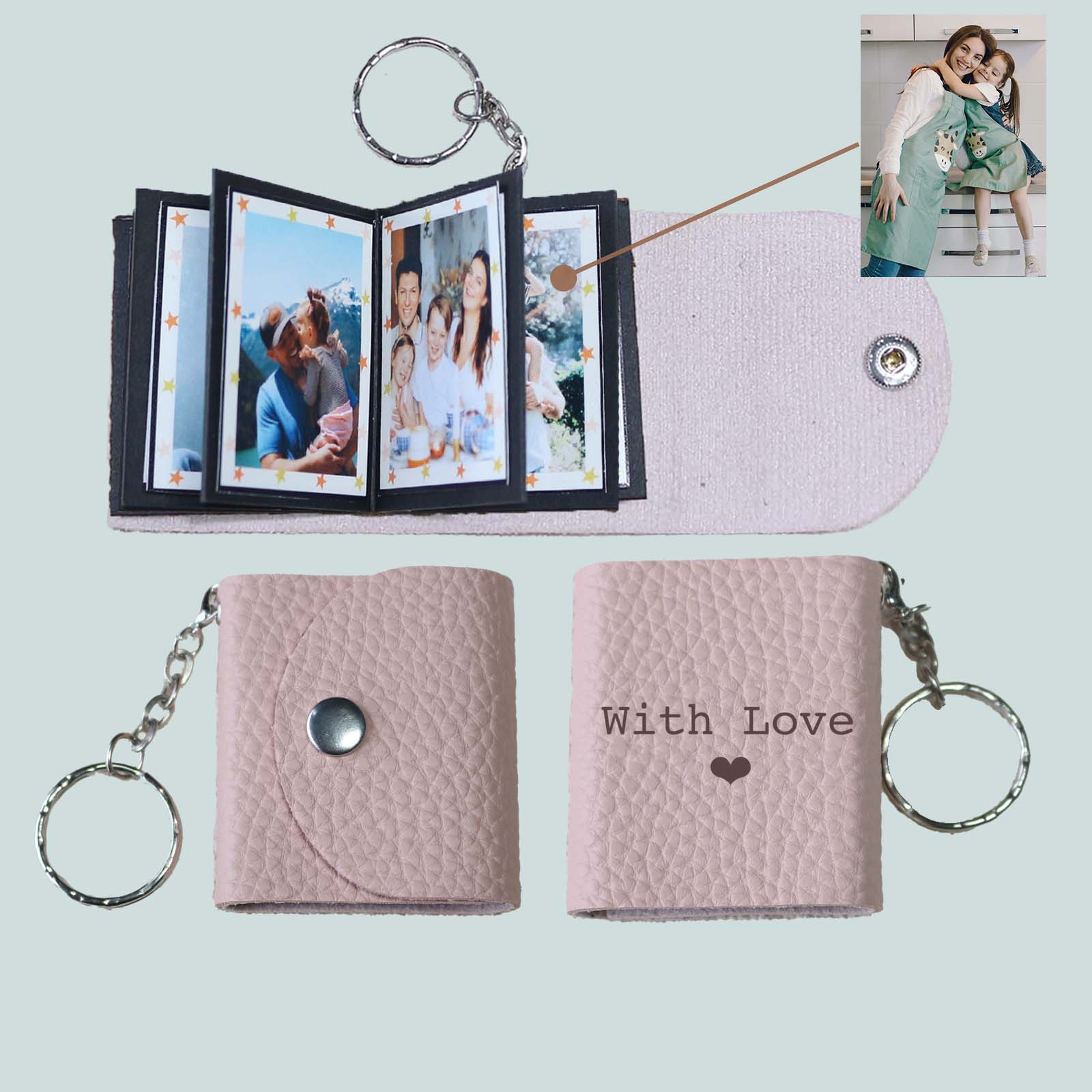 Personalized Mini Photo Keychain, Small Custom Leather Memory Photo, Picture Keychains Personalized Album, Mini Cute Key Ring Keychain with Picture Book for Family, Boyfriend, Couples, Dog, Friends - uniqicon