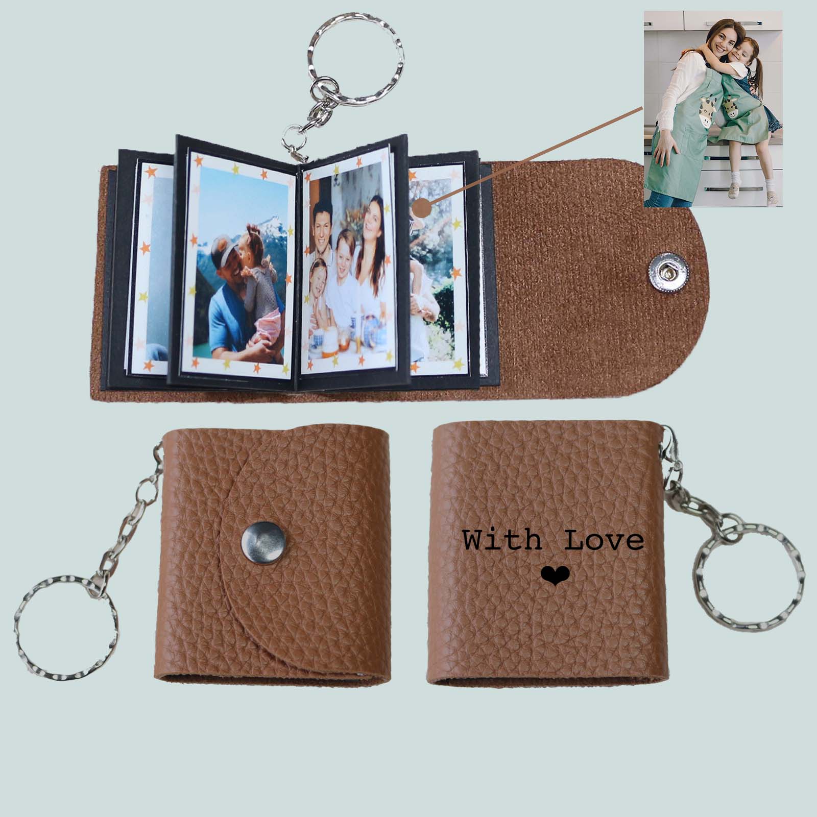 Personalized Mini Photo Keychain, Small Custom Leather Memory Photo, Picture Keychains Personalized Album, Mini Cute Key Ring Keychain with Picture Book for Family, Boyfriend, Couples, Dog, Friends - uniqicon