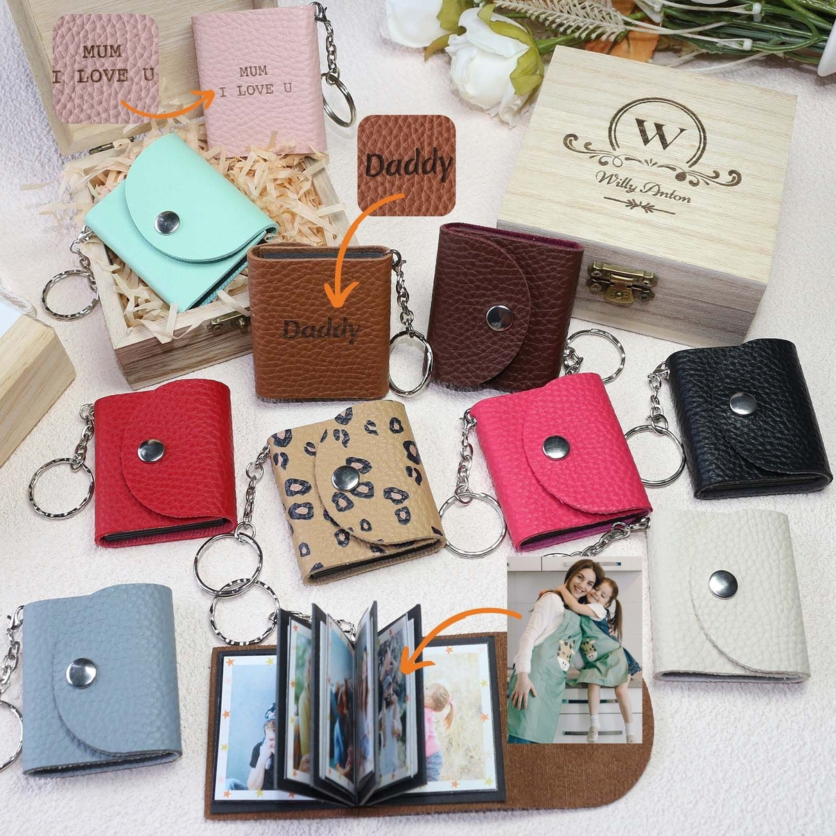 Personalized Mini Photo Keychain, Small Custom Leather Memory Photo ...