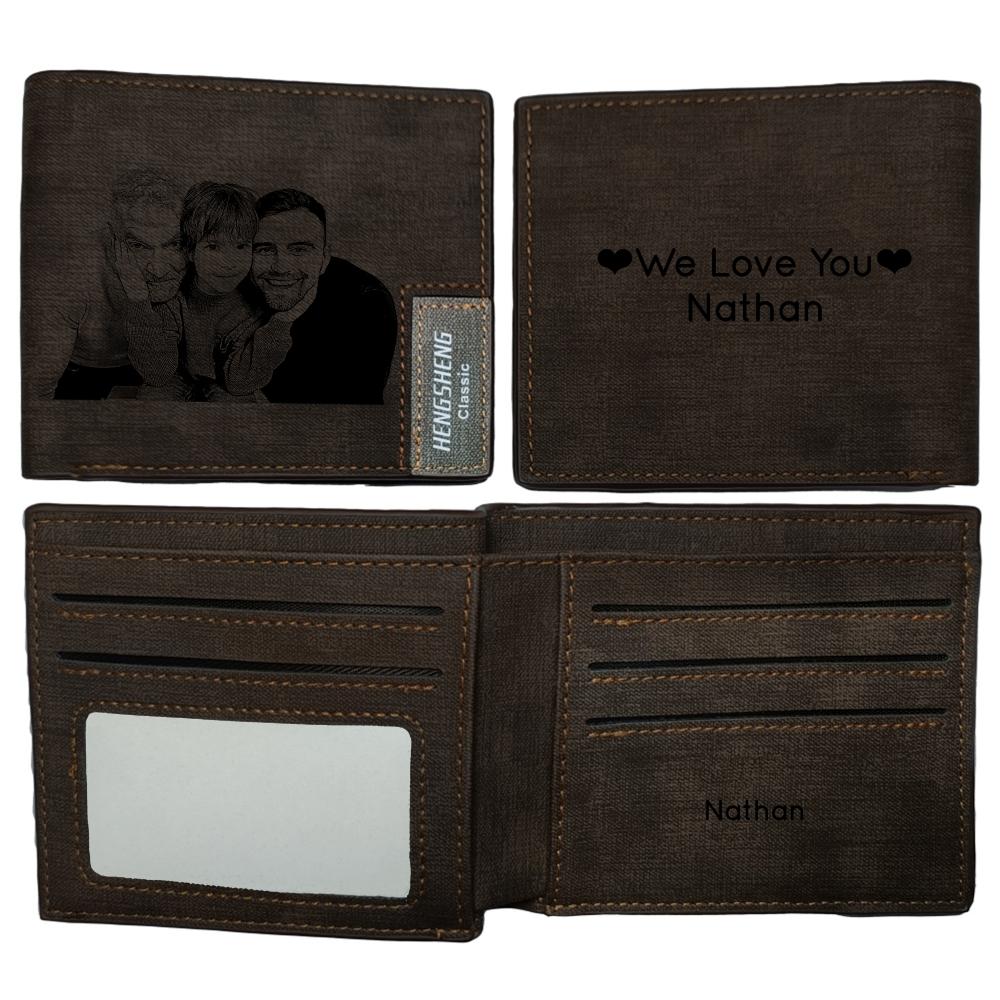 UNIQICON Personalised Black Leather Wallet for Mens, Custom Photo Wallets, Unique Laser Engraved Gifts from Mum to Grandad Son Dad WS - uniqicon