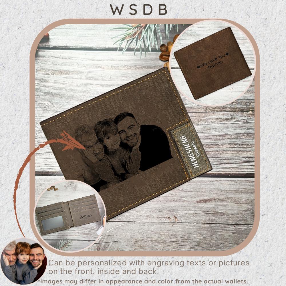 UNIQICON Personalised Black Leather Wallet for Mens, Custom Photo Wallets, Unique Laser Engraved Gifts from Mum to Grandad Son Dad WS - uniqicon