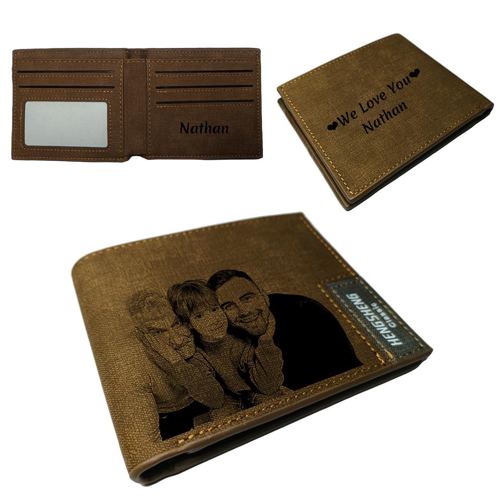 UNIQICON Personalised Black Leather Wallet for Mens, Custom Photo Wallets, Unique Laser Engraved Gifts from Mum to Grandad Son Dad WS - uniqicon